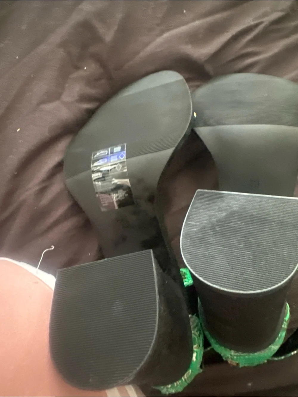 H&M Divided Green Floral Jacquard Block Heel Sandals – Size 39 (Never Worn)